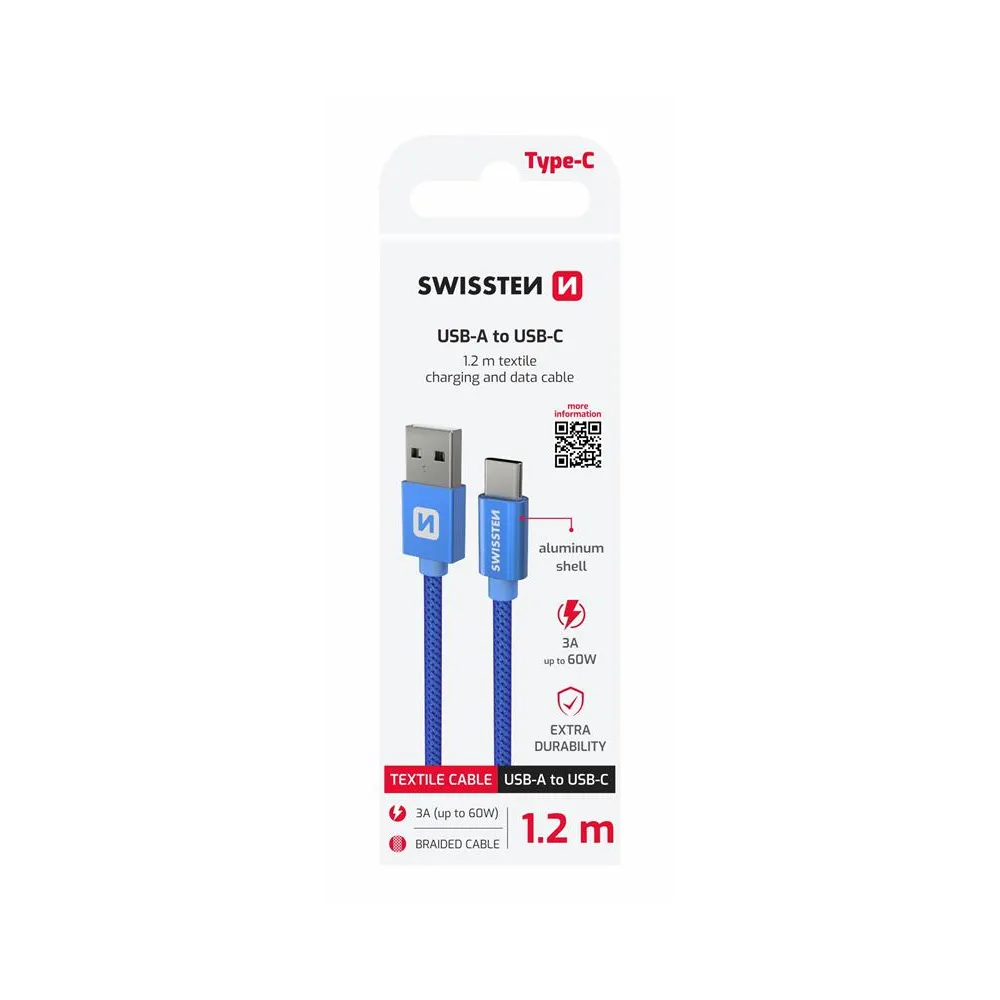 Swissten Data kabl Textile USB / USB-C 1.2m Blue