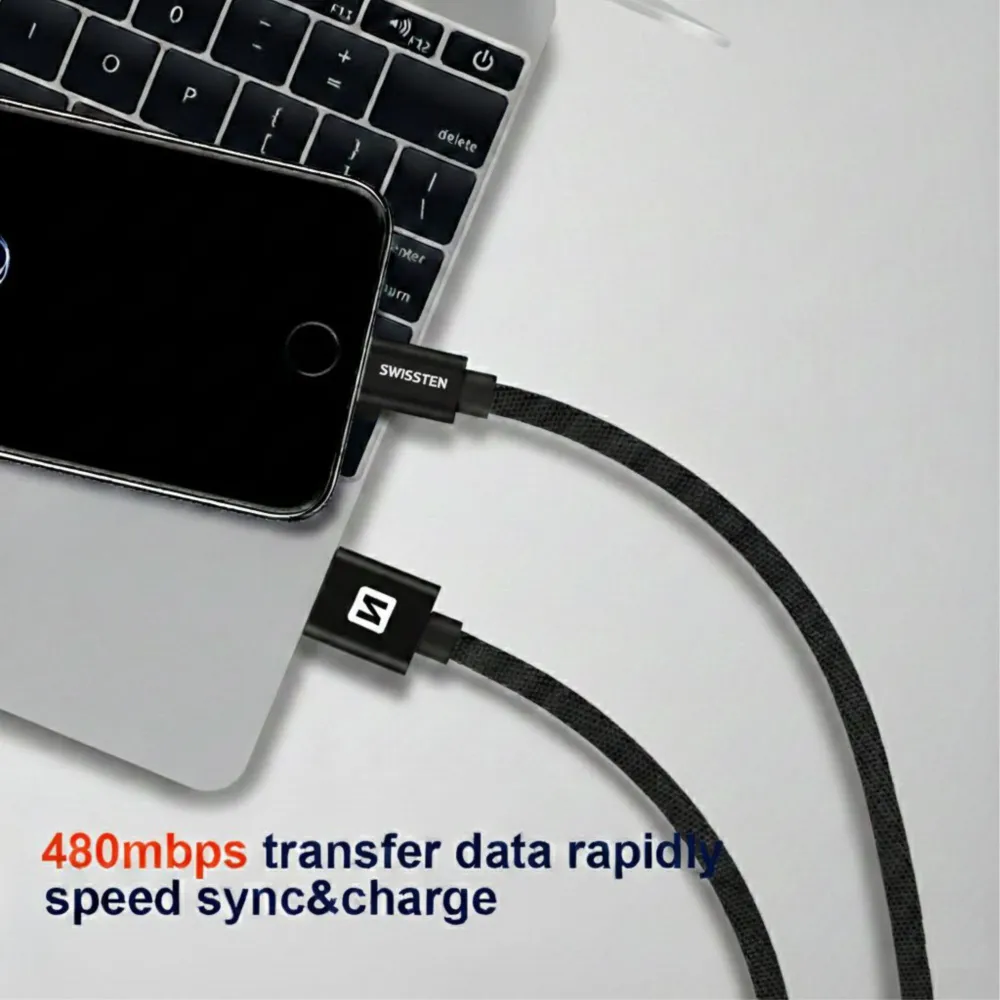 Swissten Data kabl Textile USB / USB-C 2m Black