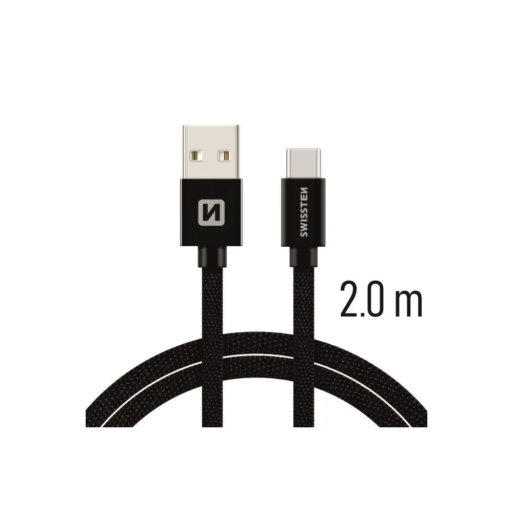 Swissten Data kabl Textile USB / USB-C 2m Black