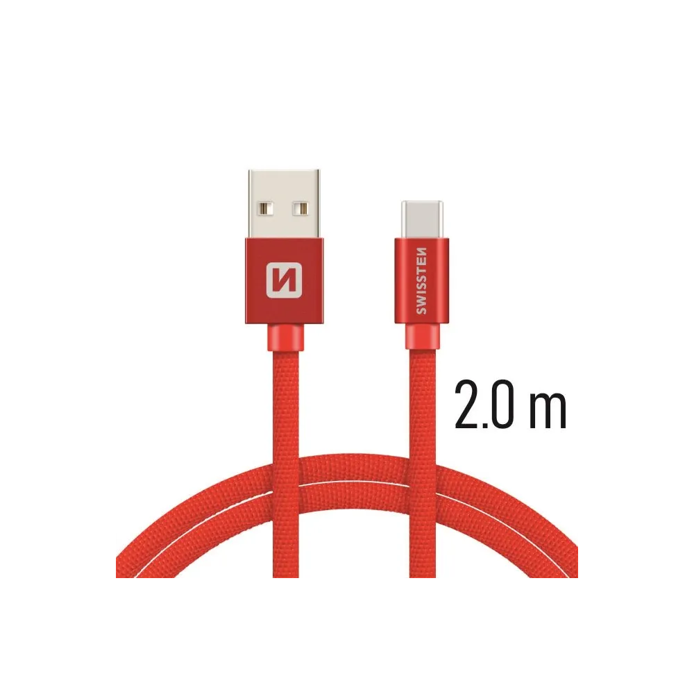 Swissten Data kabl Textile USB / USB-C 2m Red