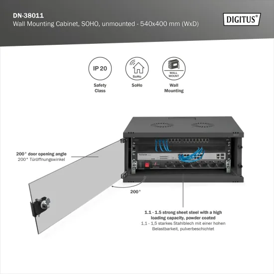 Digitus 4U network rack, 19 , wall, 540x400