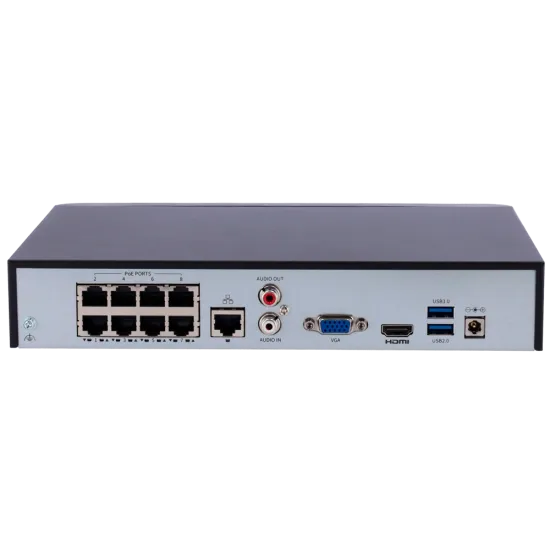 Uniview NVR 8 kanala NVR301-08B-P8-IQ, 1080P, 30FPS, do 12MP, HDMI, VGA, 1 x HDD do 10TB, PoE, 52VDC