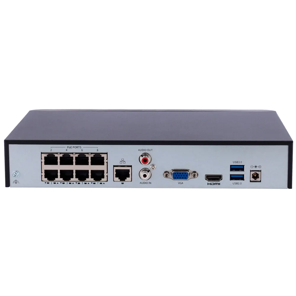 Uniview NVR 8 kanala NVR301-08B-P8-IQ, 1080P, 30FPS, do 12MP, HDMI, VGA, 1 x HDD do 10TB, PoE, 52VDC