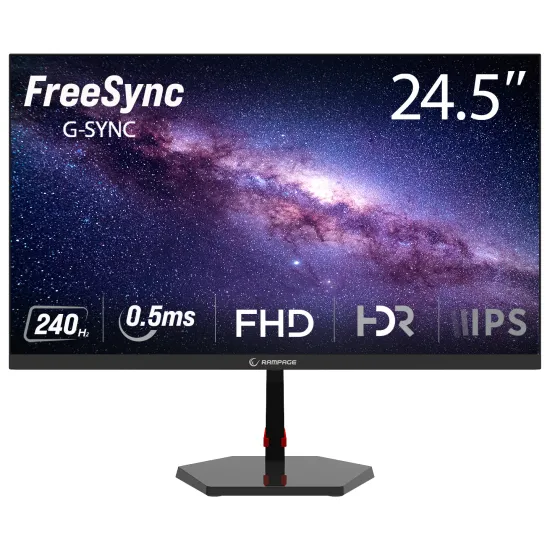 Rampage Monitor 24.5 RAVEN RV25R240F, 1920×1080 (FHD), IPS panel (Fast IPS), 240Hz, 0.5 ms (MPRT), 1000:1, 250 cd/m², FreeSync/G