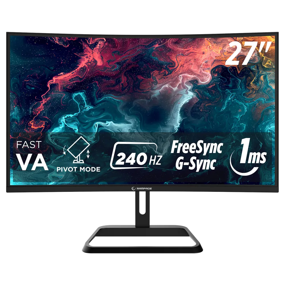 Rampage Monitor 27 XYRA XR27C240F, 1920×1080 (FHD), VA panel (Fast VA), 240Hz, 1 ms (MPRT), 3000:1, 300 cd/m², AMD FreeSync, HDM