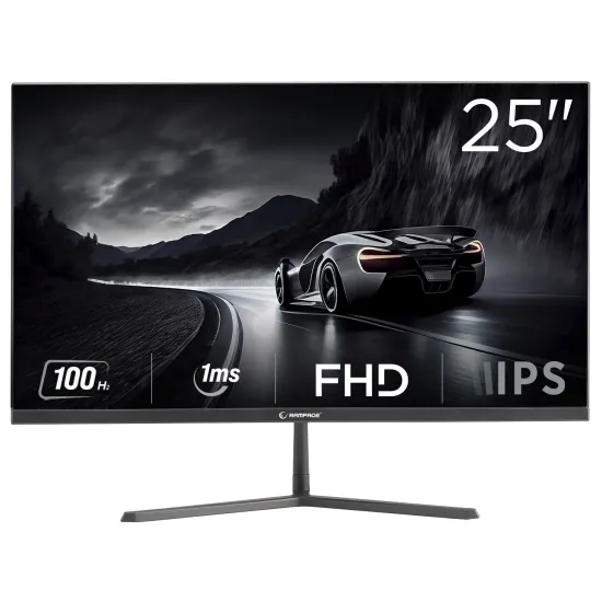 Rampage Monitor 25 RM25R100, 1920×1080 (FHD), IPS panel, 100Hz, 1 ms, 1000:1, 250 cd/m², HDMI + VGA, audio out ne, zvučnici ne,