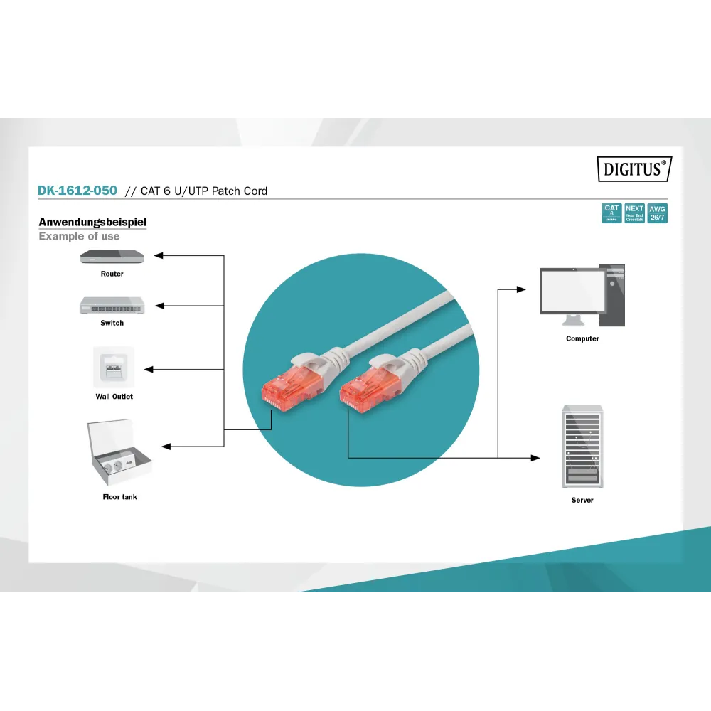 Digitus Kabl UTP patch CAT6 5m sivi