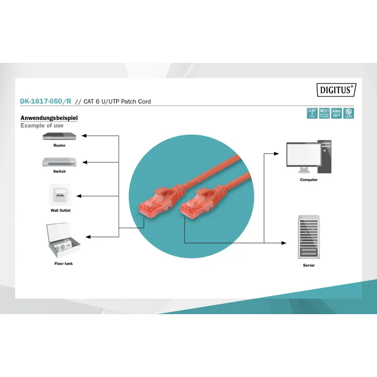 Digitus Kabl UTP patch CAT6 5m crveni