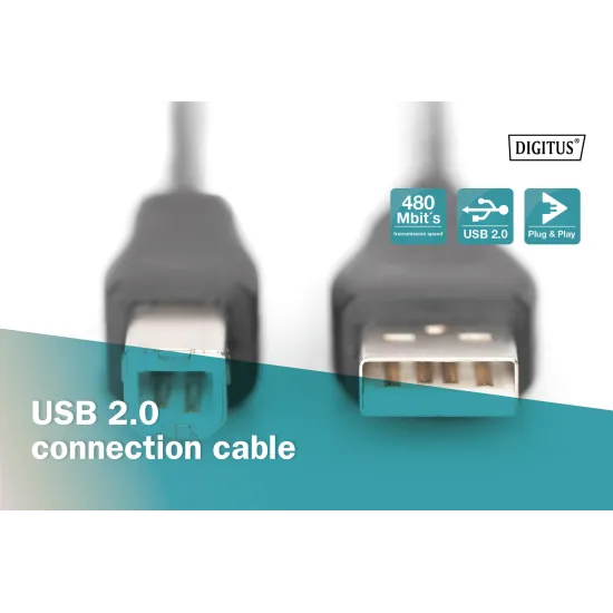 Digitus Kabl USB A - USB B M/M 1m USB 2.0 crni