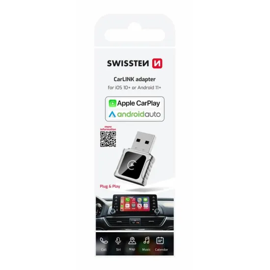 Swissten Adapter CarLink - Appe CarPlay / Android Auto (+ Adapter USB-A / USB-C)