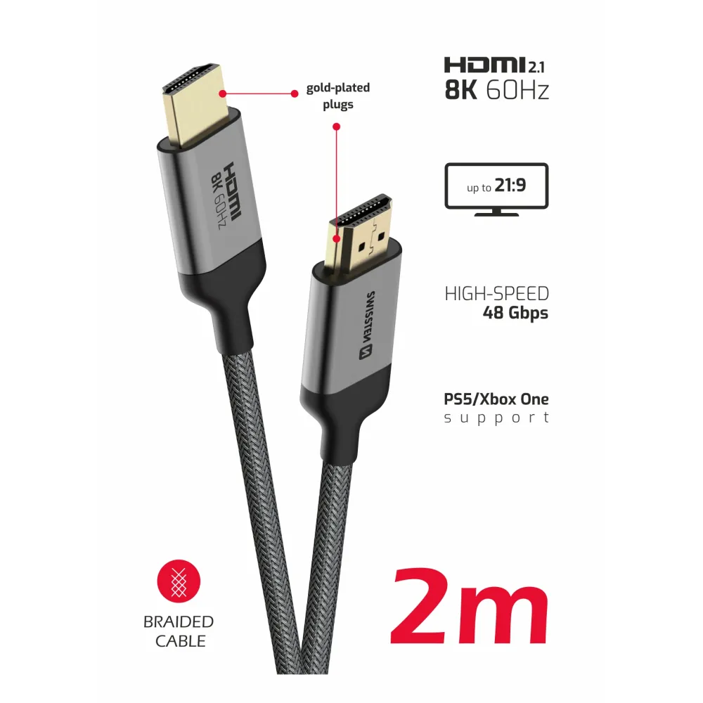 Swissten Kabl HDMI TO HDMI 8K 60Hz 2.0 M Nylon