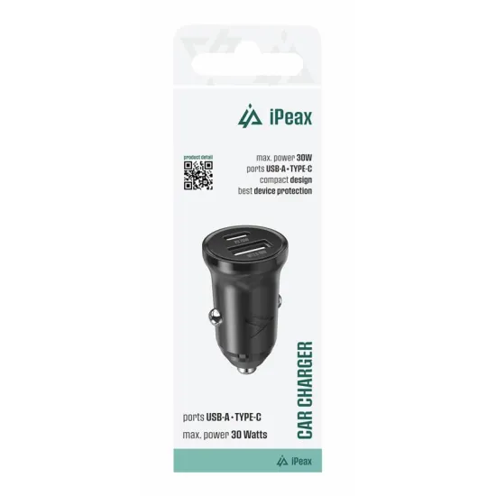 iPEAX Car Charger CL-04, PD, 300W, USB-C + USB-A BLACK