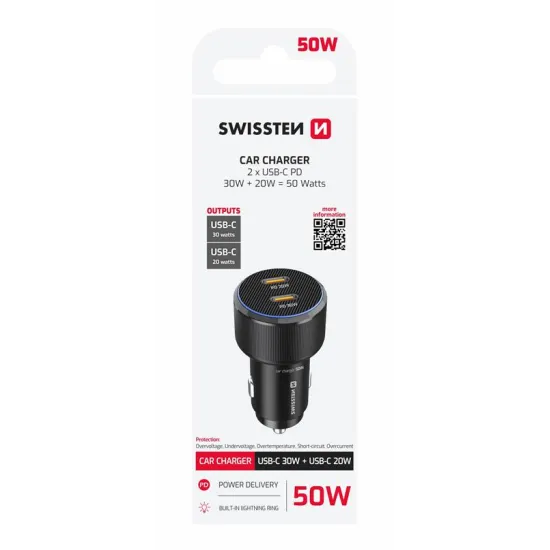 Swissten Adapter 2x USB-C PD, 50W BLACK