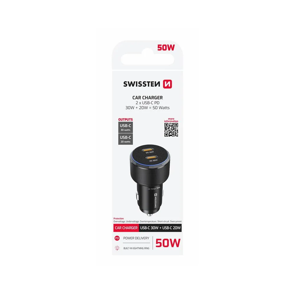Swissten Adapter 2x USB-C PD, 50W BLACK