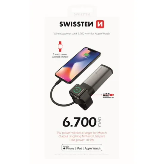 Swissten Power bank 2in1 Apple watch MFI 6700 mAh Li-Pol