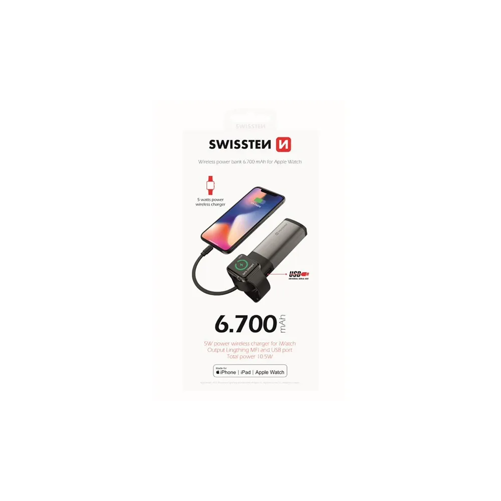 Swissten Power bank 2in1 Apple watch MFI 6700 mAh Li-Pol