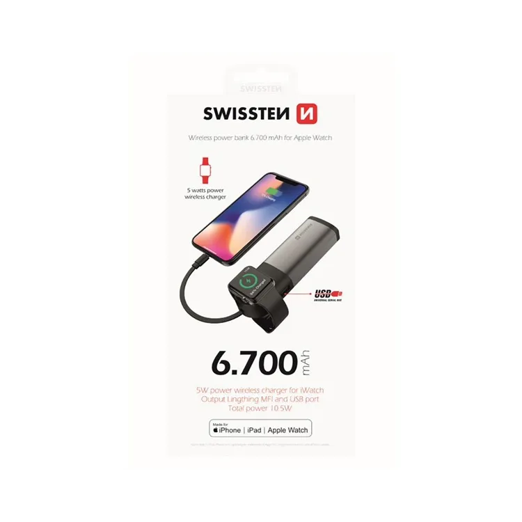 Swissten Power bank 2in1 Apple watch MFI 6700 mAh Li-Pol