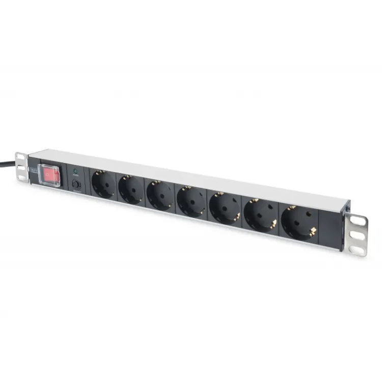 Digitus 1U Aluminum PDU, 19 rackmountable, 7x safety outlet 16A, 4000W, 250VAC 50/60Hz, overload protection