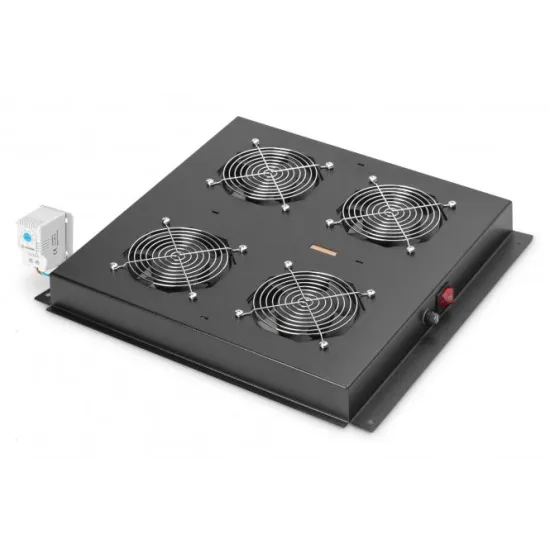 Digitus Roof ventilator unit, 4 fans, thermostat, switch, crni