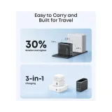 100W GaN zidni brzi punjač, 3-porta (2x USB-C i 1x USB-A) sa USB-C M/M pletenim kablom, tamno sivi