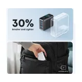 100W GaN zidni brzi punjač, 3-porta (2x USB-C i 1x USB-A) sa USB-C M/M pletenim kablom, tamno sivi