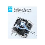 100W GaN zidni brzi punjač, 3-porta (2x USB-C i 1x USB-A) sa USB-C M/M pletenim kablom, tamno sivi