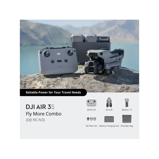 DJI AIR 3S Fly More Combo + DJI RC-N3 ,4K/60fps HDR Video,50 MP,70mm Tele Camera, 45-Min Flight Time
