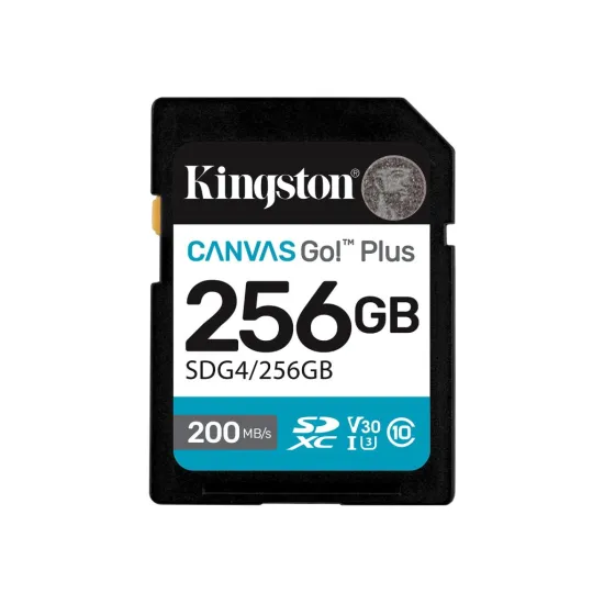 KINGSTON Canvas Go! Plus SD Memory Card 256GB, Class 10, UHS-I, U3, V30, up to 200/160MB/s, 4K video