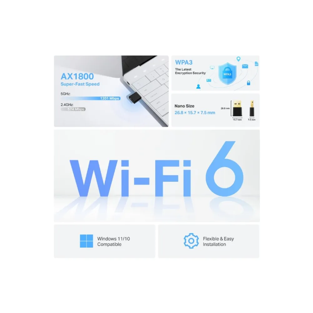 TP-LINK ARCHER TX20U NANO AX1800 Nano Wi-Fi 6 Dual Band Wireless USB Adapter