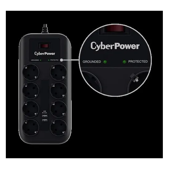 CyberPower produžni kabl prenapon.zaštita P0820SUF0 8xšuko/2xUSBc/1,8m