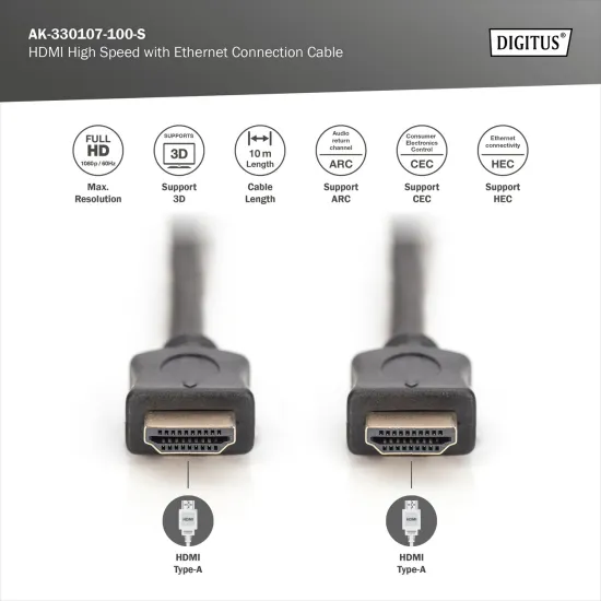 Digitus HDMI High Speed with Ethernet Connection Cable 10m