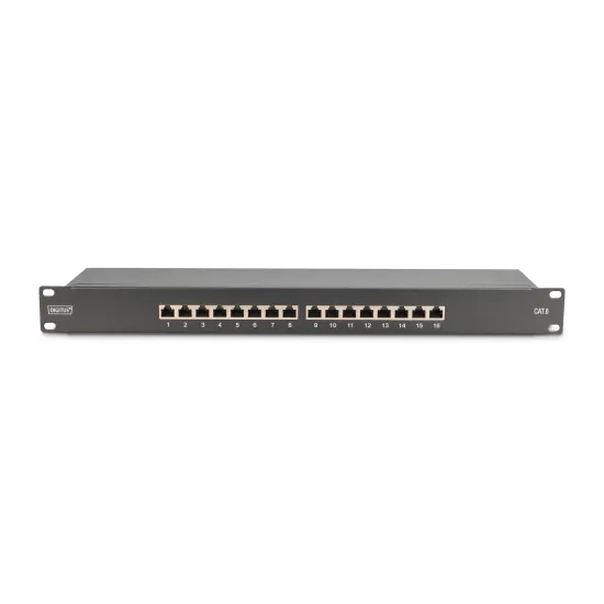 Digitus Patch panel puni, shielded 16-port, CAT 6, 1U, rack mount, crni