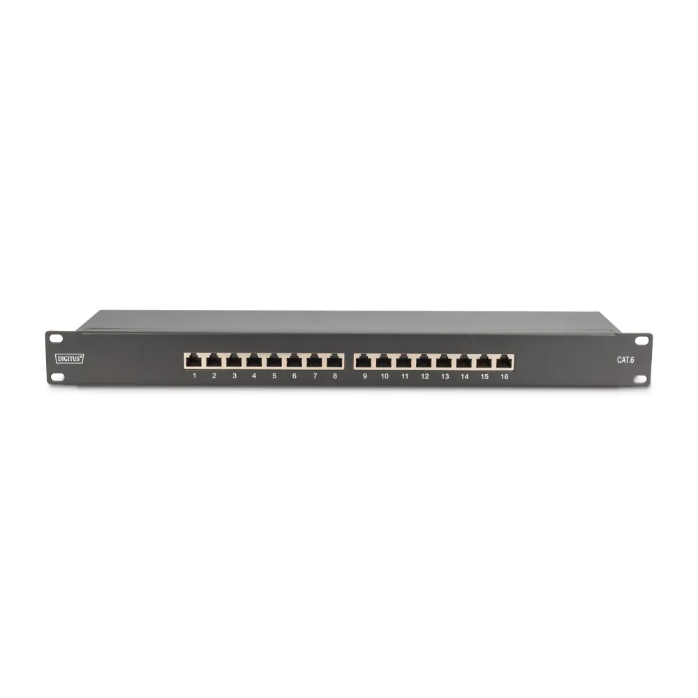 Digitus Patch panel puni, shielded 16-port, CAT 6, 1U, rack mount, crni