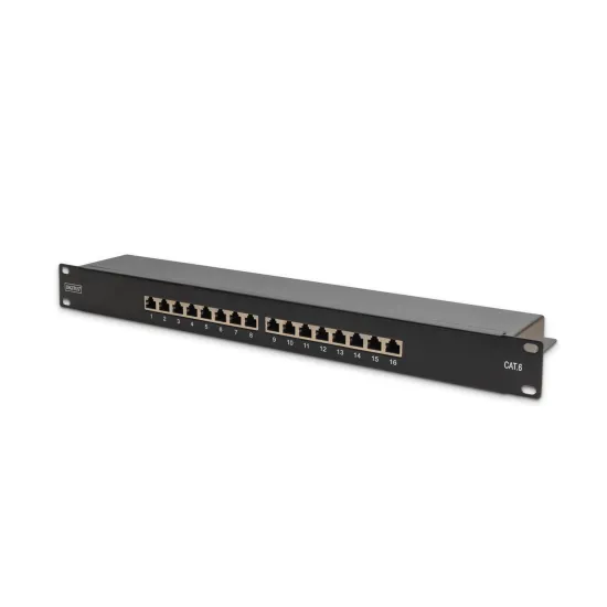 Digitus Patch panel puni, shielded 16-port, CAT 6, 1U, rack mount, crni