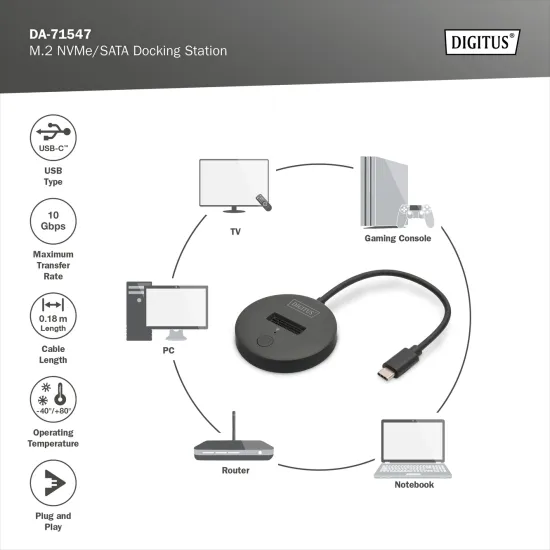 Digitus Dock za m.2 NVMe/SATA - USB Type-C Gen 2