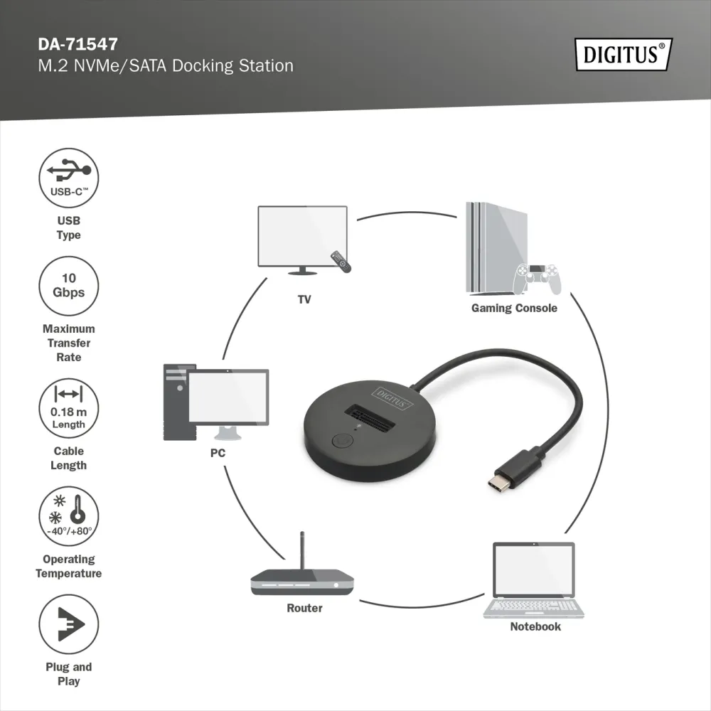 Digitus Dock za m.2 NVMe/SATA - USB Type-C Gen 2