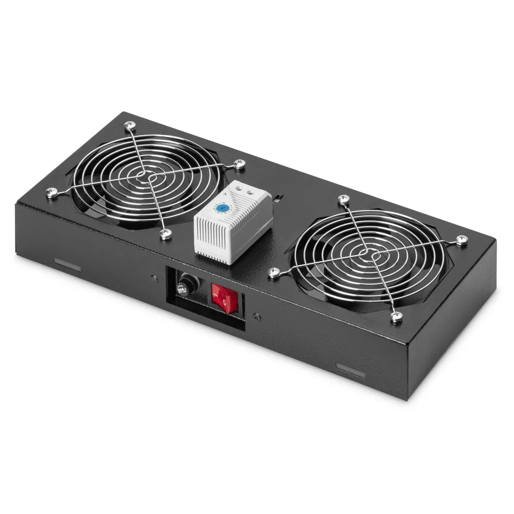 Digitus Roof VENTILATOR unit, wall mounting cabinets 2 fans, thermostat, switch, crni (RAL 7035)