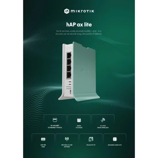 (L41G-2axD) hAP ax lite, RouterOS L4, Gigabit Wi-Fi 6 ruter