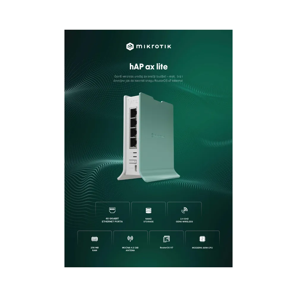 (L41G-2axD) hAP ax lite, RouterOS L4, Gigabit Wi-Fi 6 ruter