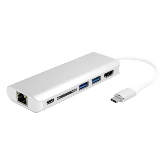 Adapter-konvertor TIP C na HDMI+ 2xUSB 3.0+ SD+ TIP C+ RJ45