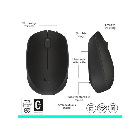 LOGITECH Wireless Mouse M171 Black, 1000 DPI, 3 buttons, 1xAA Battery