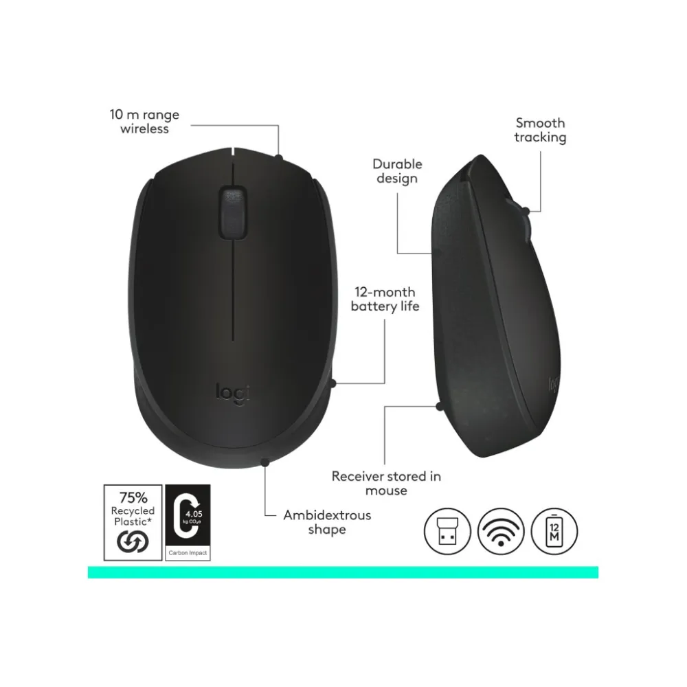 LOGITECH Wireless Mouse M171 Black, 1000 DPI, 3 buttons, 1xAA Battery