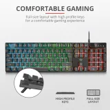 TRUST GXT 835 Azor Illuminated Gaming Keyboard, 3 combined LED color modes, 12 function keys