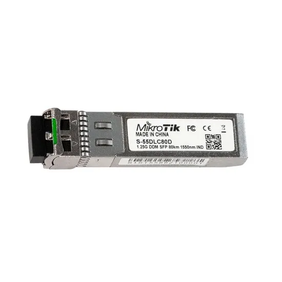 MikroTik SFP 1.25Gbps module (S-55DLC80D), Dual LC connector, single-mode fiber, up to 80km reach, 1550nm wavelength, DDM suppor
