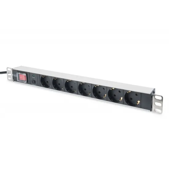 Digitus 1U Aluminum PDU, 19 rackmountable, 7x safety outlet 16A, 4000W, 250VAC 50/60Hz, overload protection