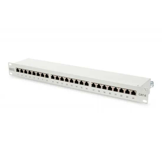 Digitus CAT 6 patch panel, 19 shielded, 24-port RJ45, 8P8C, LSA, 1U, rack mount, grey, 482x44x109 mm
