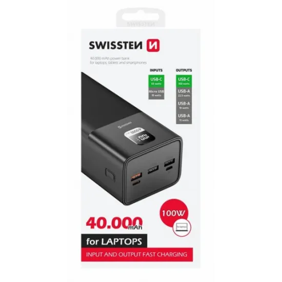 Swissten Power bank PowerLine (100W) 40000 mAh Black
