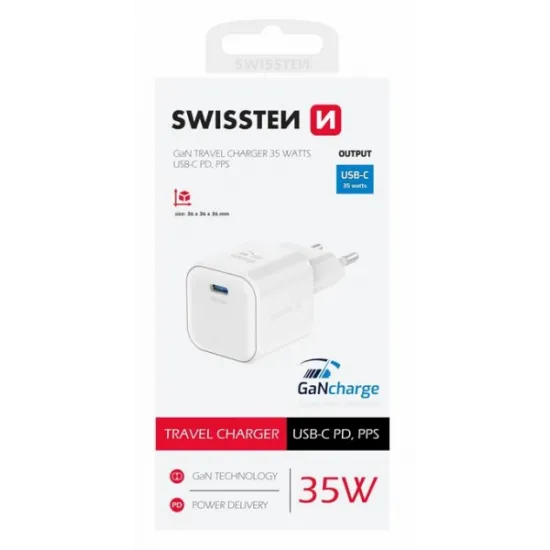 Swissten Travel charger 1x USB-C 35W PD, white