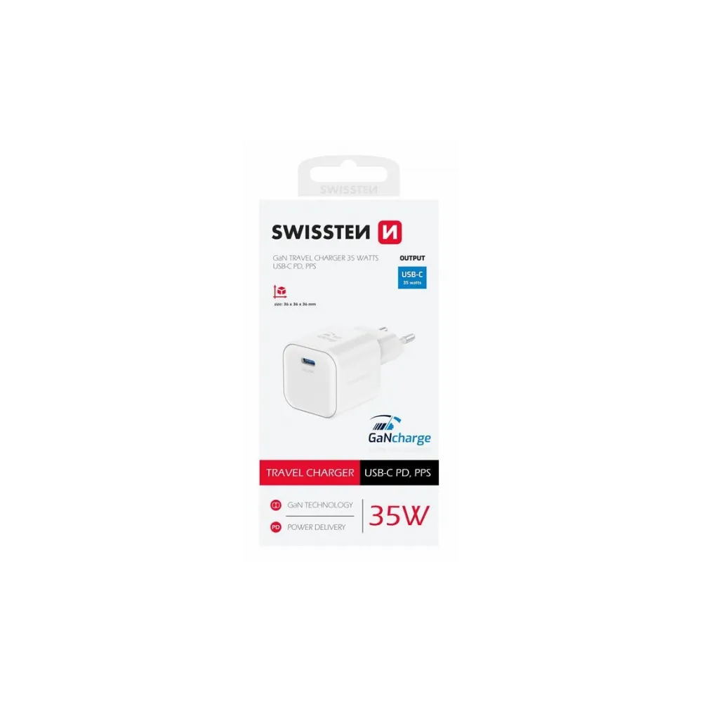Swissten Travel charger 1x USB-C 35W PD, white