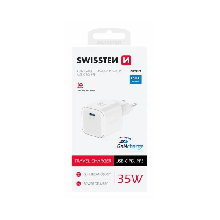 Swissten Travel charger 1x USB-C 35W PD, white